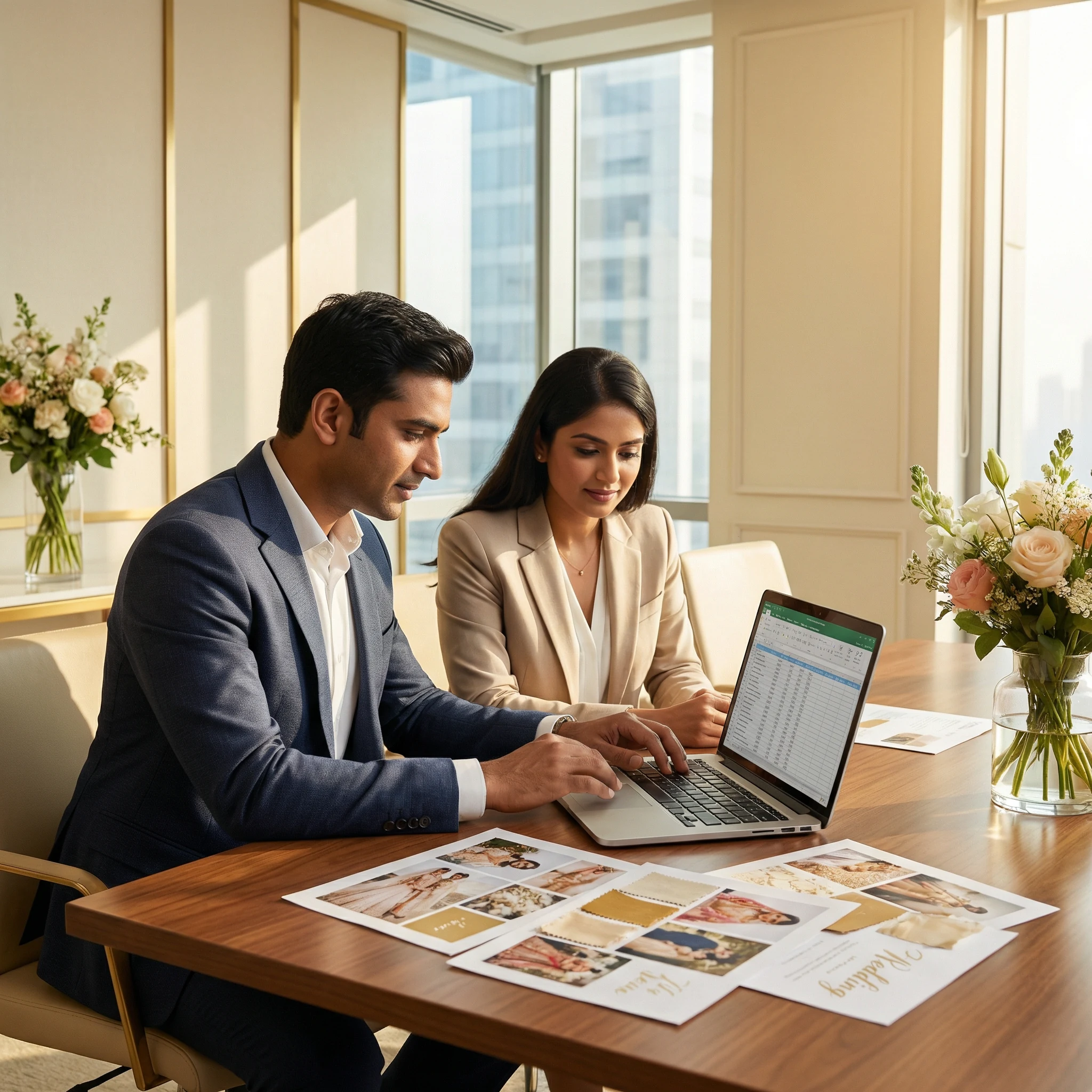 EventBridge team reviewing wedding plans with a client